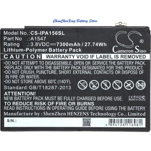 Cameron Sino 7300mAh Battery A1547 for Apple A1547, A1566, A1567, i-Pad 6, i-Pad Air 2, i-Pad Air 2 WiFi, MGKL2LL/A, MGL12LL/A
