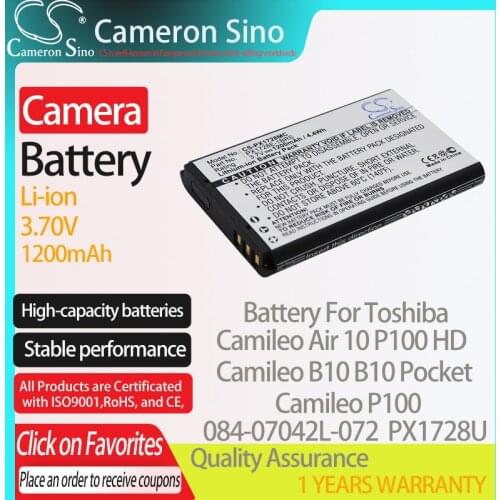 CameronSino Battery for Toshiba Camileo Air 10 B10 B10 Pocket P100 P100 HD fits Toshiba PX1728 PX1728U Digital camera Batteries