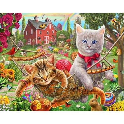 5D DIY Diamond Painting,Garden Villa cat icon diamond Embroidery Full square Diamond Cross Stitch Rhinestone Mosaic Home Decor