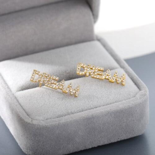 Shinny Zircon Dream Letter Earrings For Women Girls Rhinestone Crystal Stud Earrings Vintage Jewelry Gifts