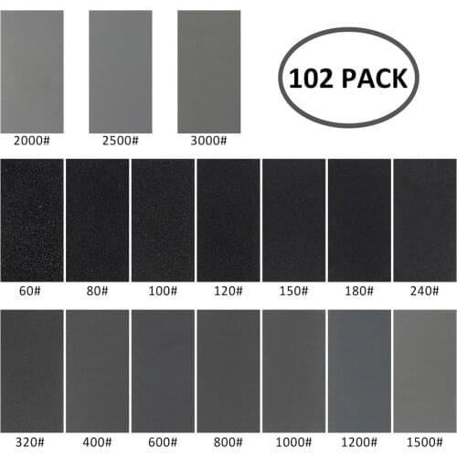 102Pc Wet Dry Sandpaper 60 To 3000 Grit Assortment Abrasive Paper Sheets For Automotive Sanding Wood Furniture Finishing