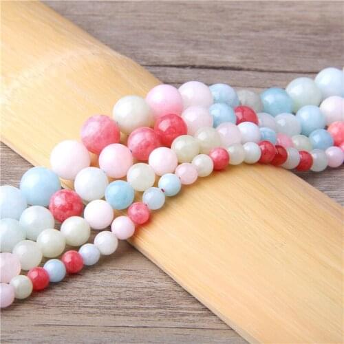 Morganite Natural Stone Beads Angelite Stone Smooth Round Loose Beads For Jewelry Making Strand 15"/Diy Bracelet