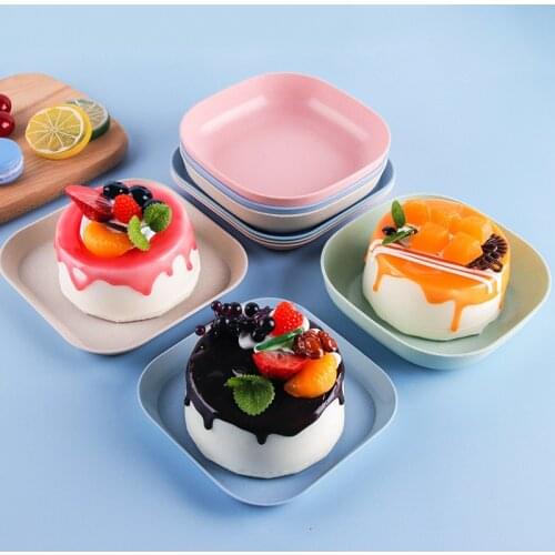 Household Baby Children Student Feeding Plate Bowl Round Square Wheat Straw Kids Snack Dinnerware Children Environmental Dishes