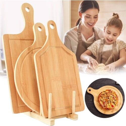 Eco-friendly Bamboo Pizza Tray Band Handle Steak Tableware Pickles Salo Sushi Pickles Cake Plate Dinner Plate
