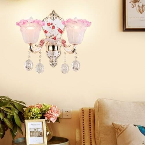 European luxury Fuchsia simple bedroom bedside lamp living room background wall corridor double head crystal wall lamp