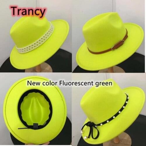Fedora hat fluorescent green new color hat flat brim hat Panama felt hat shallow top fedora hat ladies men hats шляпаженска