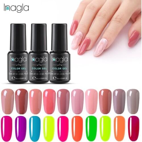 INAGLA 8ML Nude Fluorescent Color Series Gel Polish Soak Off UV LED Gel Nail Polish Lacquer Varnishes Nail Art Manicure Salon