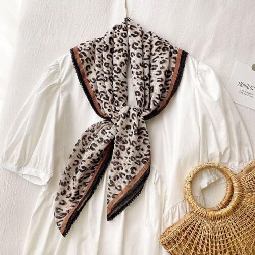 90*90 cm Cotton Linen Square Scarf For Women Leopard Print Head Scarves Lady Fashion Summer Sunscreen Hijab Headband