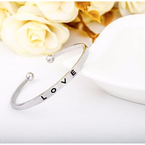 ISINYEE Fashion Letter Open Bangle Bracelet Manchette For Women Rose Gold Silver Bracelets Jewelry Valentines Day Gifts