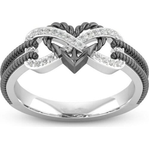 Exquisite 925 Sterling Silver Rings Infinite Love Motif Two-tone Anchor Heart Promise Anniversary Jewelry Ring Gift Size 6 - 10