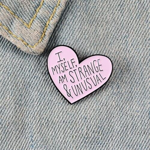 LAMEMDEE 1 pc Pink Love Heart With Slogan Metal Pins Strange & Unusual Hard Enamel Pins Brooches Badges Lapel Clothes Pins