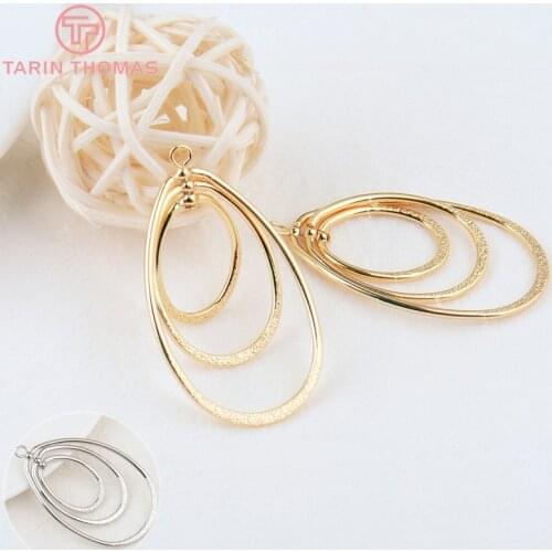 2PCS 28x44MM 24K Gold Color Brass Water Drop Circle Earrings Connector Charms High Quality Jewelry Making Findings Accessories