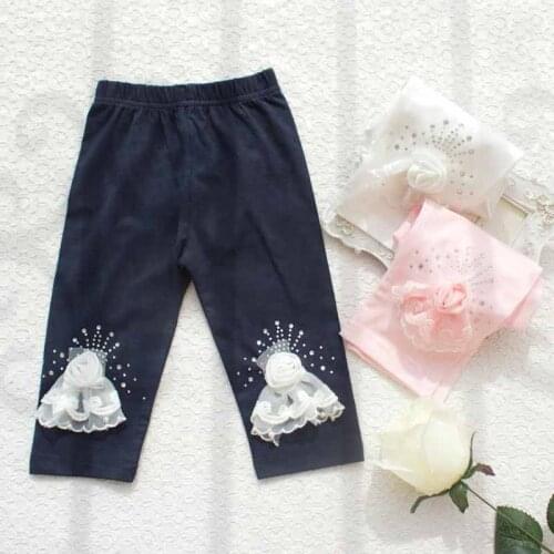 Baby Girls Summer Princess Pants Kids Rhinestone 3D Rose Flower Leggings Summer Lace back to school Capri Pants Children Clothes
