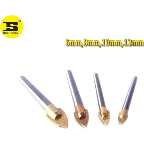 BOSI 4pcs 6mm,8mm,10mm,12mm Porcelain Spear Head Ceramic Tile Glass Marble Drill Bits Set