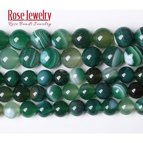 Natural Stone Green Striped Onyx Agates Round Loose Beads 15" Strand 4 6 8 10 12 MM Pick Size For Jewelry Making