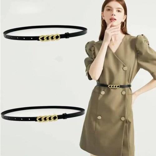 Punk Fashion Women Fine Belt Gold Silver Buckle Black Camel Strap All-Match Dress Casual Ladies Female Adjustadle Waistband