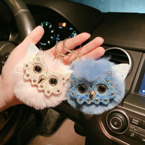 Autumn Winter Fur Ball Owl Key Chain Creative Cartoon Anime Car Keychain Cute Plush Doll Bag Key Ring Gifts