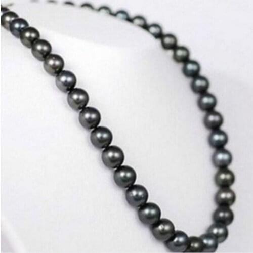 Jewelry Free Shipping REAL BEAUTIFUL 17" 9-10MM TAHITIAN NATURAL BLACK PEARL NECKLACE 14