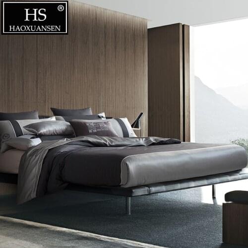 Luxury Modern Nordic 4pcs/6pcs Bedding Sets Simple Stripes Printed Business Style Bed Linens Queen King Size Cotton Sheets Set