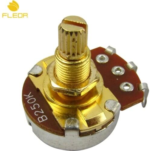 FLEOR 10pcs Golden Full Size Guitar Bass Pots Potentiometers B250K Linear Taper Long Split Shaft for Guitar Bass Parts