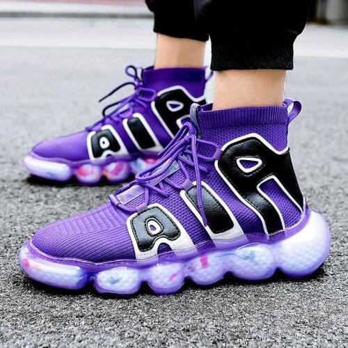 Plus Size High-level High-soled Sneakers Socks Men Sport Shoes Male Sports Shoes Kids Running Tennis Purple Knit Trainers E-1003