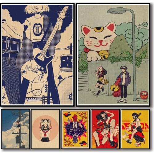 WTQ Retro Poster Geni Riot Artwork Fox Mask Girl Canvas Painting Anime Posters Wall Decor Poster Wall Art Picture Home Decor