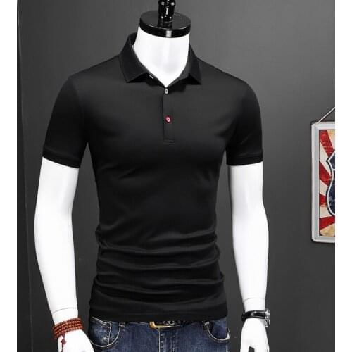 Men Polo Fashion Color Button Short Sleeve Polo Shirt Mercerized Cotton Black Clothing 2021 Summer Business Casual Tops