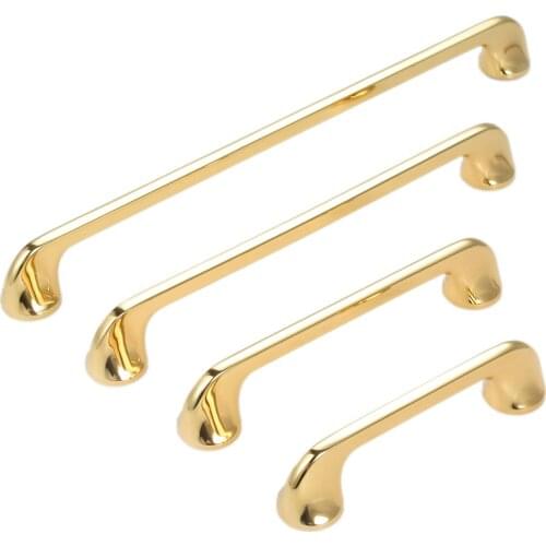 Bright Golden Handle Modern Pull Zinc Alloy Knob 96mm/128/192mm/256mm long Pull Cupboard Door Drawer Kitchen Furniture w/screws