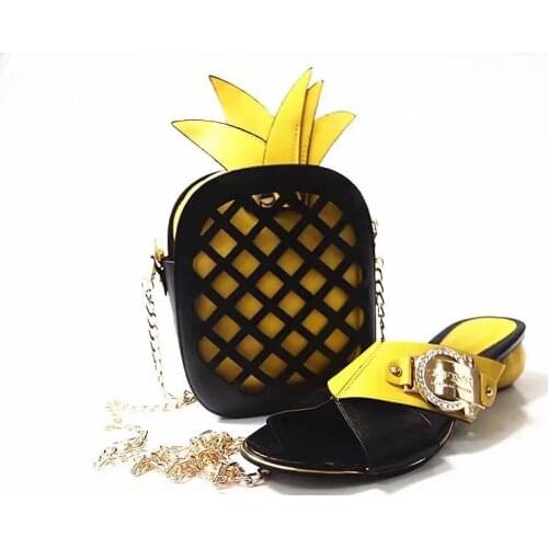 Wonderful yellow women Med heel shoes with basket bag set african shoes match handbag set for dress X25
