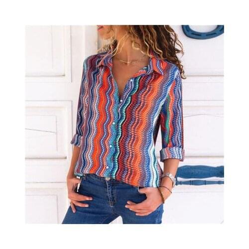 Womens blouse chromatic striped casual single breasted long sleeve turn-down collar female tops loose shirts womens clothing