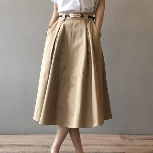 2021 New Women SummerKhaki Skirt Solid Color High Waist Women Cotton A-Line Skirt Femme Faldas Jupe Saia
