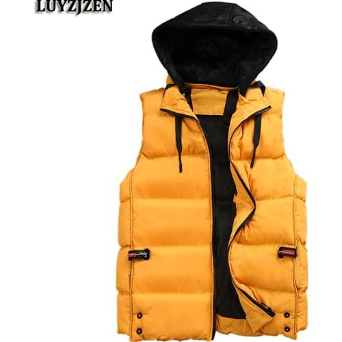 Spring Winter Vests Men Fashion Sleeveless Jackets Male Cotton-Padded Vests Mens Thicken Brand Hooded Waistcoats New Casual C198