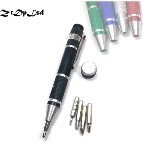 ZtDpLsd Portable 8 in 1 Aluminum Precision Screwdriver Set Pen Multi-Tool Screw Driver Repair Tools for Mobile Phone Hand Tools