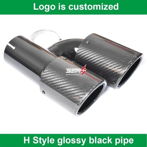 1PC Glossy Black Car Exhaust Pipe Dual Carbon fiber stainless steel universal Auto exhaust tip Exhaust muffler Tip With A Logo