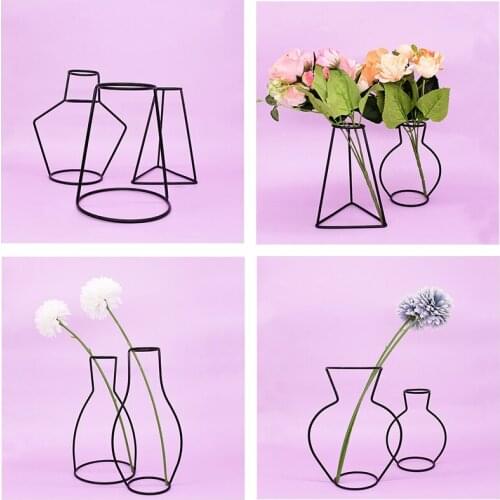 1pcs Creative Art Style Retro Iron Line Flowers Vase Living Room Room Home Decor Nordic Modern Style Vase Decorations Supplies