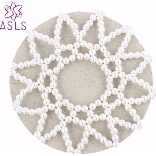 10pcs/lotNew Elastic hair net handmade crochet pearl hair Snood Net Ballet Bun Hair Covers Ornament for women without rhinestone