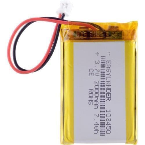 103450 3.7V 2000mAh Lithium Polymer LiPo Rechargeable Battery + JST PH 2.0mm 2PIN plug For Bluetooth speakers