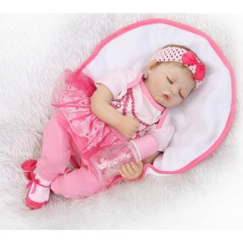 22inch Silicone Reborn Baby Sleeping Baby Girl with Pink Dress Bebe Reborn Dolls Bebe Bonecas Toys Kids Birthday Gifts