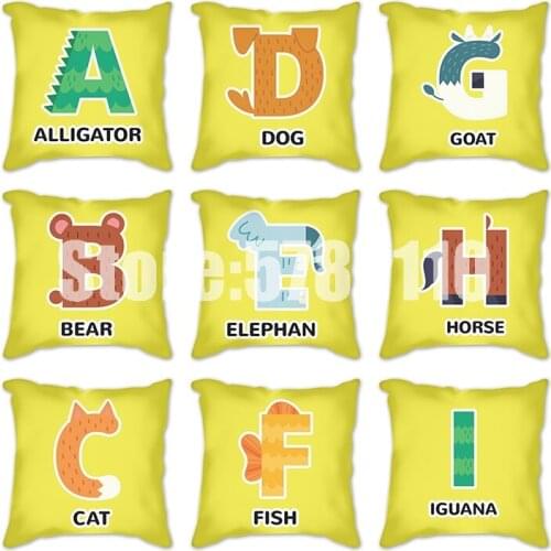26 Letters Cushion Cover English Alphabet Throw Pillow Case yellow Home Decorative Pillowcase Children Party Cushion Cover