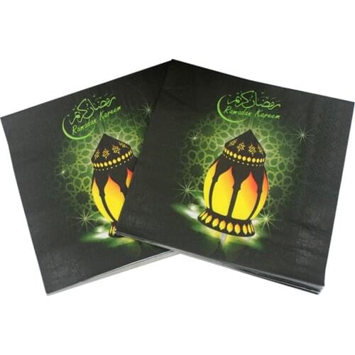 33*33cm 20pcs/lot Ramadan paper Napkin Color Printed Tissue Paper Arabic God Lamp Green