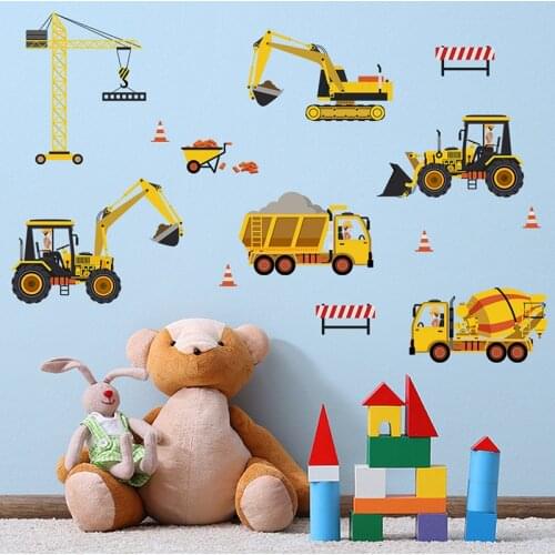 6 Engineering Vehicles Wall Stickers for Kids room Boys Bedroom Wall Decor Vinyl DIY Decals for Nusery Children Room Decoration