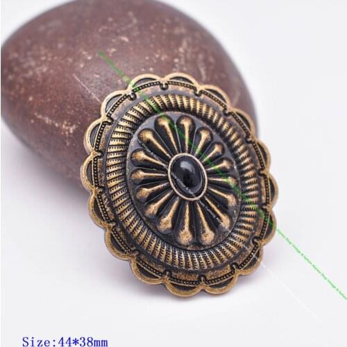 6pc 44*38mm Western Black Turquoise Tradition Floral Arts Horse Saddle Tack Headstall Halter Conchos Fastener With Long Screw