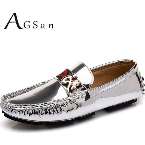 AGSan Fashion Mens Loafers Silver Driving Shoes Mocasines Hombre Slip On Flats Designer Loafers for Men Big Size 38-48 Footwear