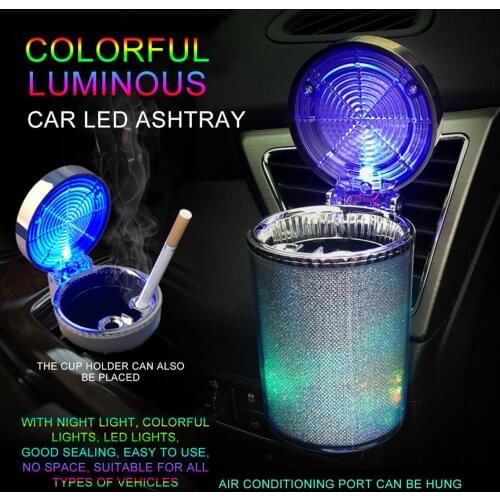 Car Ashtray with LED Light Air Vent Cigarettes Cigars Ash Tray Container Smoke Ash Cylinder Smoke Cup Holder colorful car ashtra