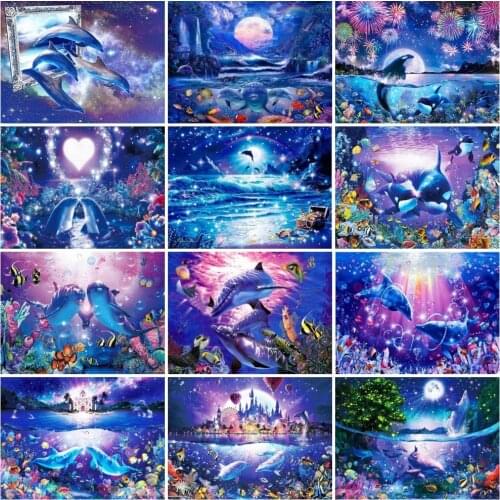 AZQSD Full Kits Diamond Embroidery Dolphin Mosaic Picture Of Rhinestones Diamond Painting Animals Cross Stitch Home Decor