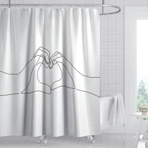 Modern nordic style black and white lines holding hands girl shower curtain waterproof bathroom layout home decoration