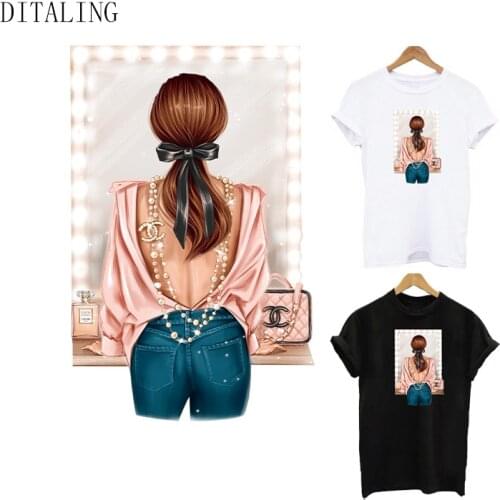 Elegant Lady Thermal Stickers On Clothes Beautiful Girl Iron On Transfer Patch On Clothing DIY Washable Sticker On T-Shirt Patch