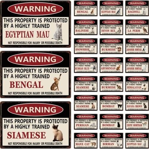 [ Kelly66 ] Pet Cat Warning Bengal Egyptian Mau Havana Brown Metal Sign Home Decor Bar Wall Art Painting 20*30 CM Size Dy149