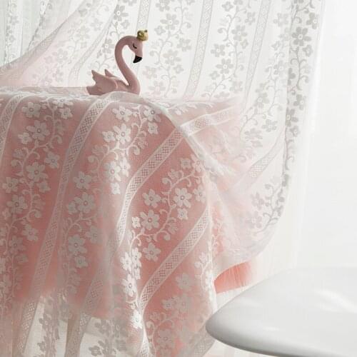 GXI Lace Curtain Mesh Fabric White Mosquito Net Rustic Flower Window Drapes Tulle for Living Room Door Home Wedding Decor