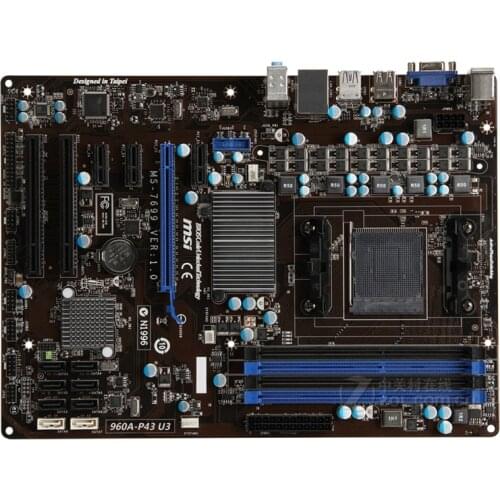 MSI 960A-P43 U3 Desktop Motherboard AMD 760G Socket AM3+ DDR3 32GB PCI-E 2.0 SATA III VGA ATX Used Original Mainboard